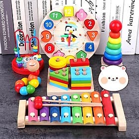 Đồ chơi gỗ thông minh phát triển trí tuệ cho bé, Combo 6 món đồ chơicho bé giáo cụ montessori